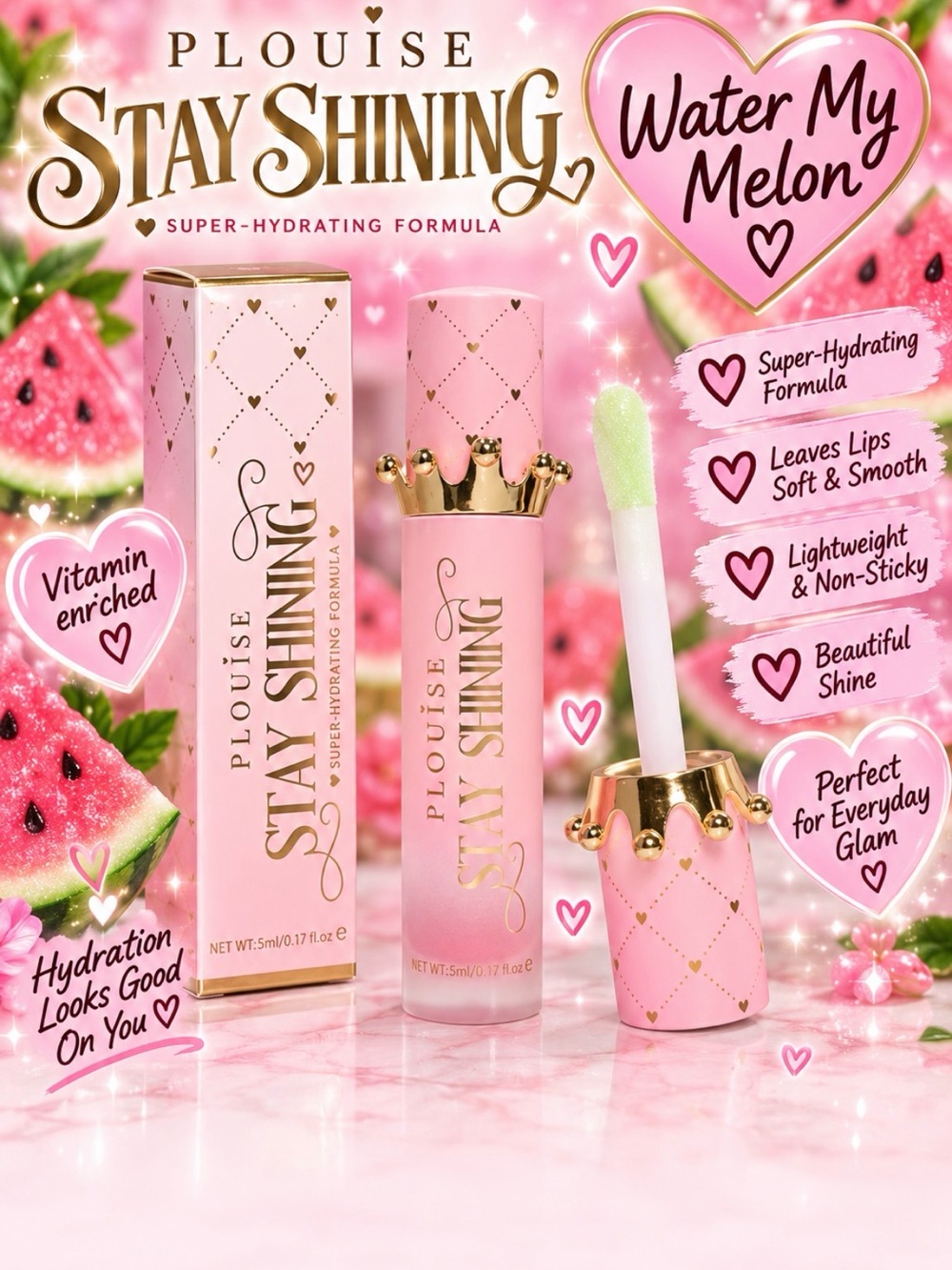 P. Louise Stay Shining Lip Gloss — Water My Melon 🍉